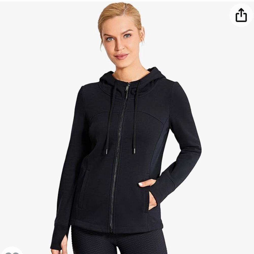 CRZ YOGA Hoodie Full Zip Running Track Jacket Sweatshirt with Thumbholes